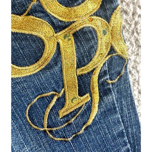 Y2K Southpole Capri Embroidered Gold Bling 90s Hip Hop Stretch Roll Up - Picture 9 of 16